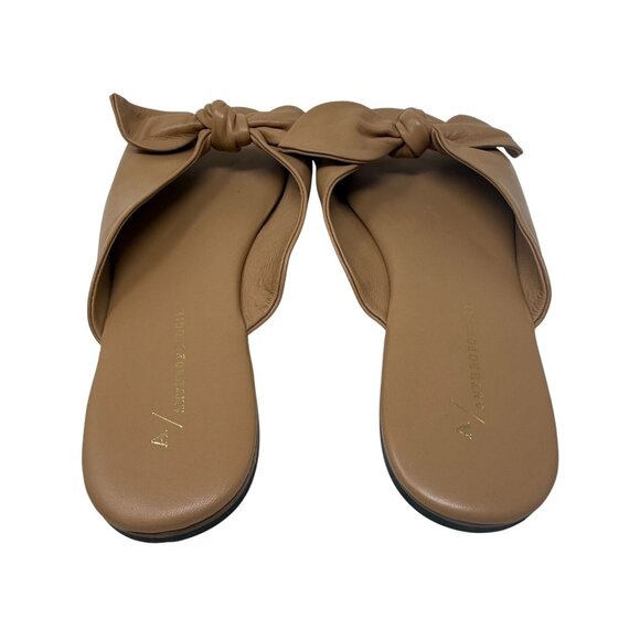 Anthropologie Gemma Bow Slide Sandals Tan Leather Bow Slip-On Size 39 8.5 - Picture 7 of 8
